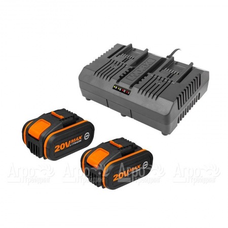 Комплект WA3611 20V: 2 аккумулятора 4Ач и двойное зарядное устройство 2А для аккумуляторной техники Worx  в Омске