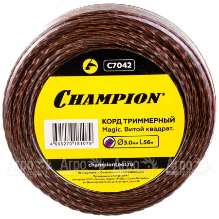 Корд триммерный Champion Magic 3.0мм, 56м (витой квадрат)+нож  в Омске